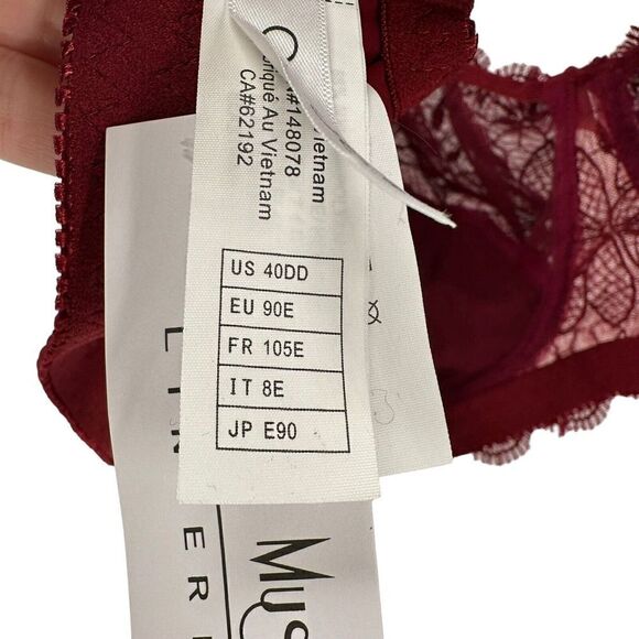 Curve Muse Bra Size 40DD Red Lace Sexy Wireless Sheer Panel Half Lined Bra NEW - Picture 11 of 12